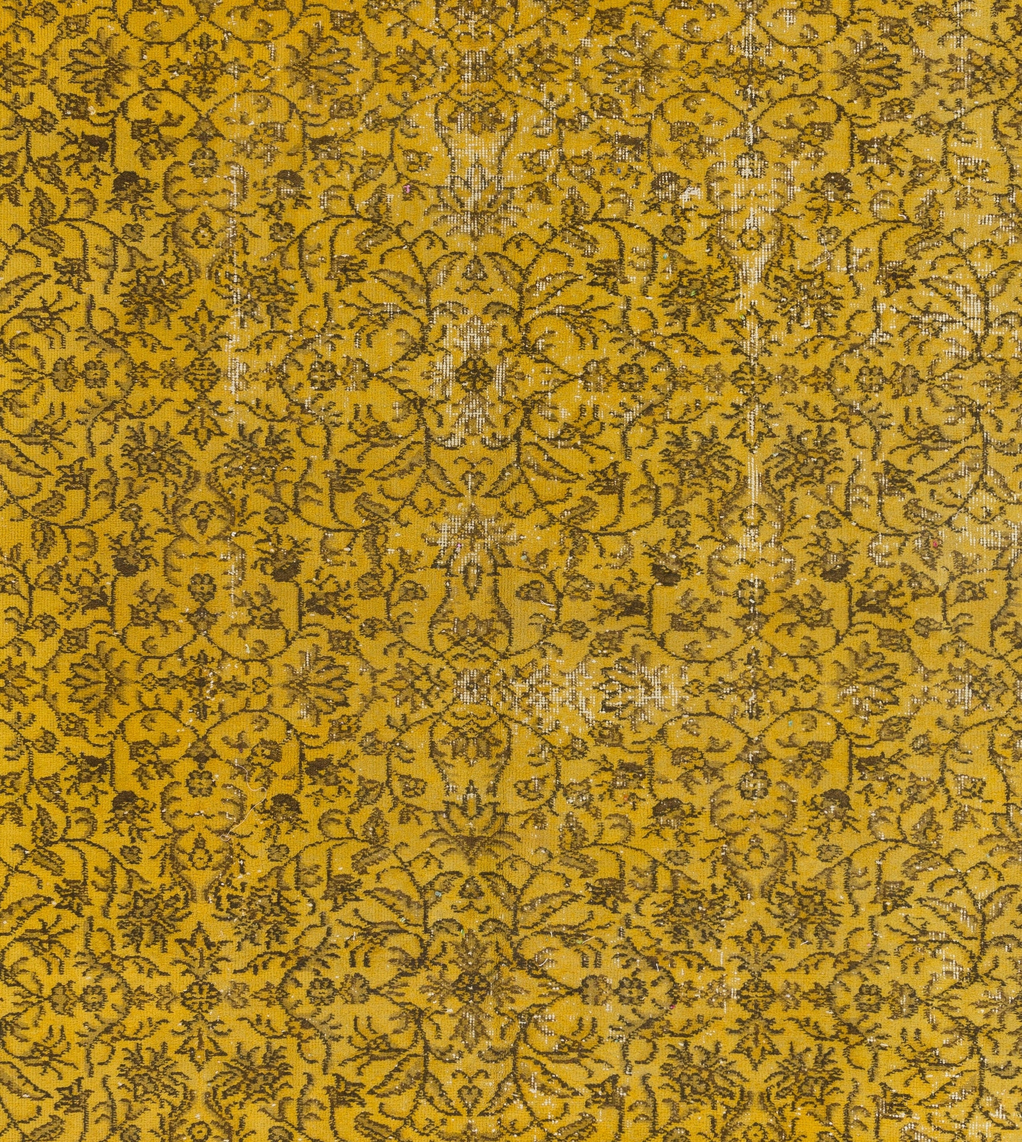 6.4x10.3 Ft Yellow Color Over-dyed Vintage Handmade Turkish Rug With ...