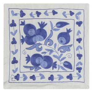 18&quot;x18&quot; Suzani Textile Embroidered Silk Cushion Cover, Made in Uzbekistan, Handmade Pillow. NSC131