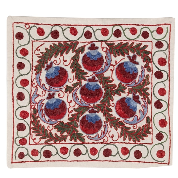 Housse de coussin en soie brodée à la main Suzani de 48,3 x 48,3 cm avec taie d'oreiller décorative à motif de grenade d'Ouzbékistan. NRM366