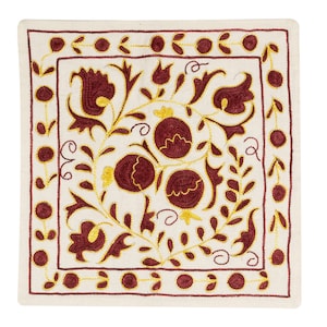 19&quot;x19&quot; Suzani Hand Embroidered Silk Cushion Cover, Decorative Pillowcase From Uzbekistan. NRM315