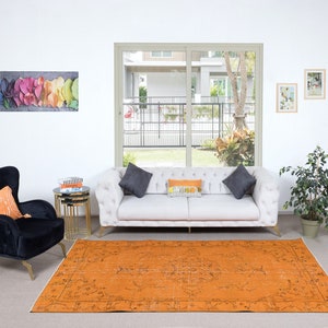 5.5x9.6 Ft Hand Knotted Art Deco Wool Rug, Orange Carpet for Dining Room, Living Room & Bedroom Decor. NTEK1149