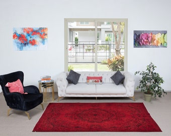 5.6x9 Ft Red Floor Area Rug for Modern Interiors, Hand Knotted in Turkiye, Woolen Floor Covering. NTEK1370
