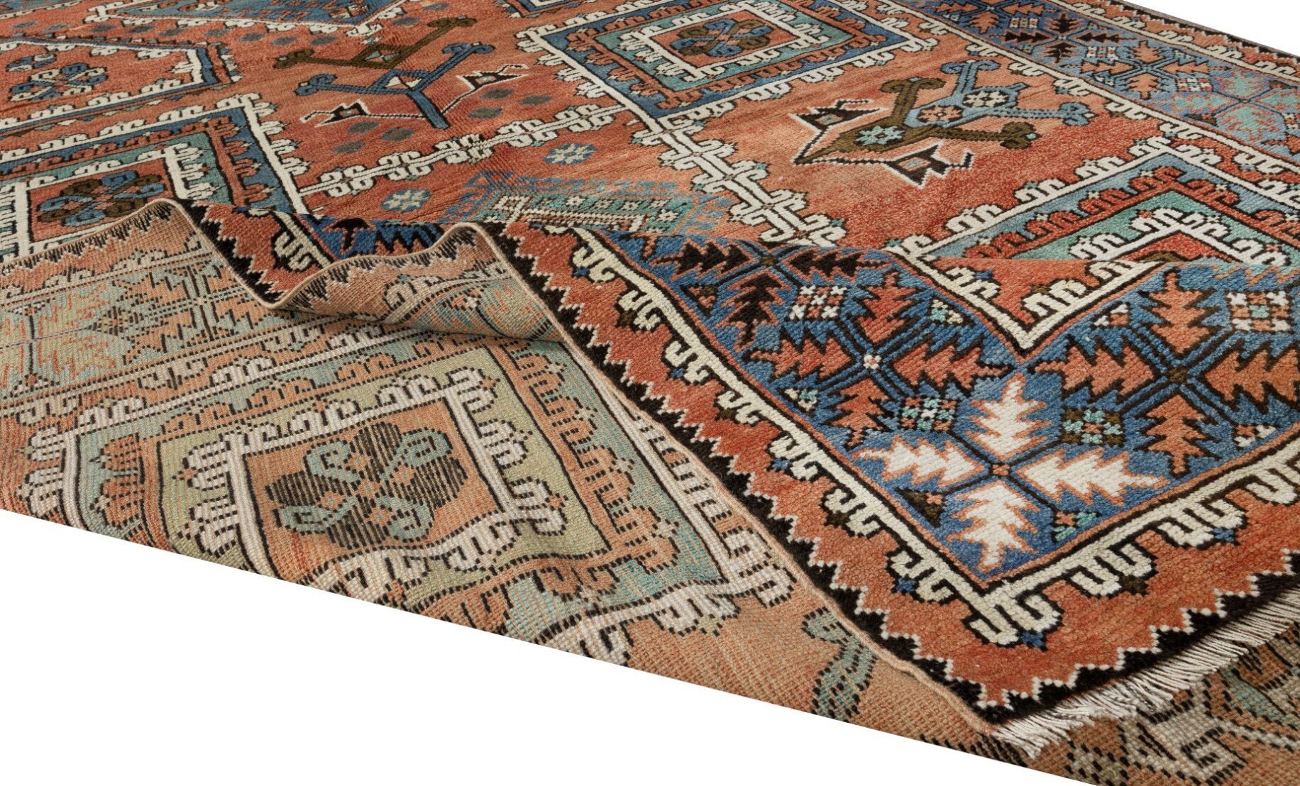 5.7 x 9フィートのハンドメイド幾何学模様ウールラグ、伝統的な床材