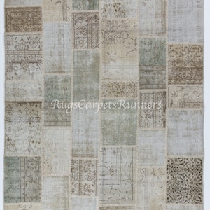 Contemporary Handmade Patchwork Rug, Wool and Cotton Turkish Carpet. Custom Colors & Sizes Available. ND237