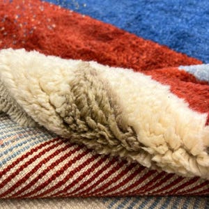 Contemporary Abstract Hand-Knotted Rug in Red, Blue, and Black Wool, Custom Made. NT128 image 15