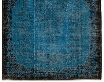 6.3 x 9.4フィートのハンドメイドヴィンテージトルコラグ。デニム