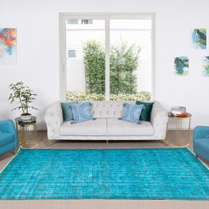 6.6x10.3 Ft Modern Teal Blue Area Rug from Turkey, Contemporary Handmade Wool Carpet. NTEK0624