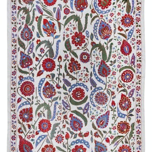 7.6x10.6 ft Silk Embroidery Wall Hanging, Crochet Bedspread, Boho Wall Decor, Suzani Tablecloth, Large Throw, Floral Tapestry. NRS184