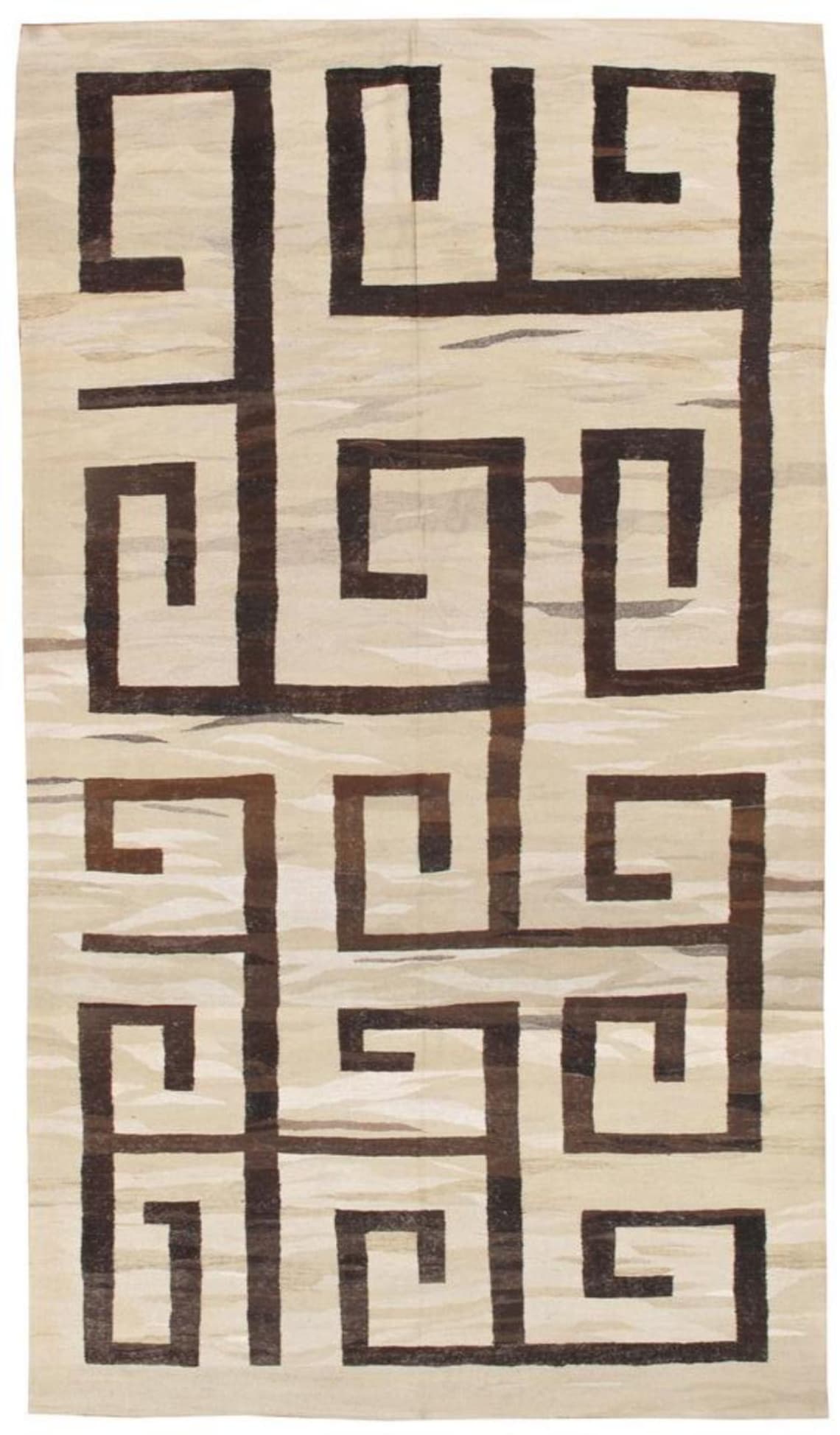 9x16 Ft Greek Key Design Flat-weave Kilim Rug Made of Vintage Natural ...