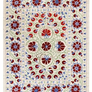 6.3x8 Ft Silk Embroidery Wall Hanging, Handmade Bed Cover, New Tablecloth, Colorful Blanket, Uzbek Tapestry, Modern Throw. NRS32