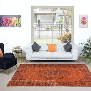 6.3x9.6 Ft Modern Handmade Turkish Area Rug in Orange Colors. NTEK1050