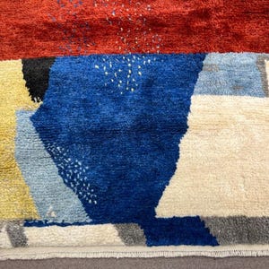 Contemporary Abstract Hand-Knotted Rug in Red, Blue, and Black Wool, Custom Made. NT128 image 11