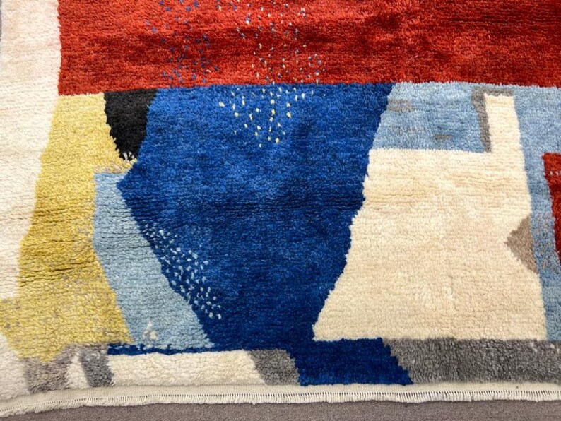 Contemporary Abstract Hand-Knotted Rug in Red, Blue, and Black Wool, Custom Made. NT128 image 11