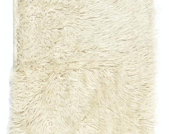 21"x35" Handmade Shaggy Accent Rug Made of Natural Mohair Wool. Vintage Turkish Small Tulu Rug. NTEK1330