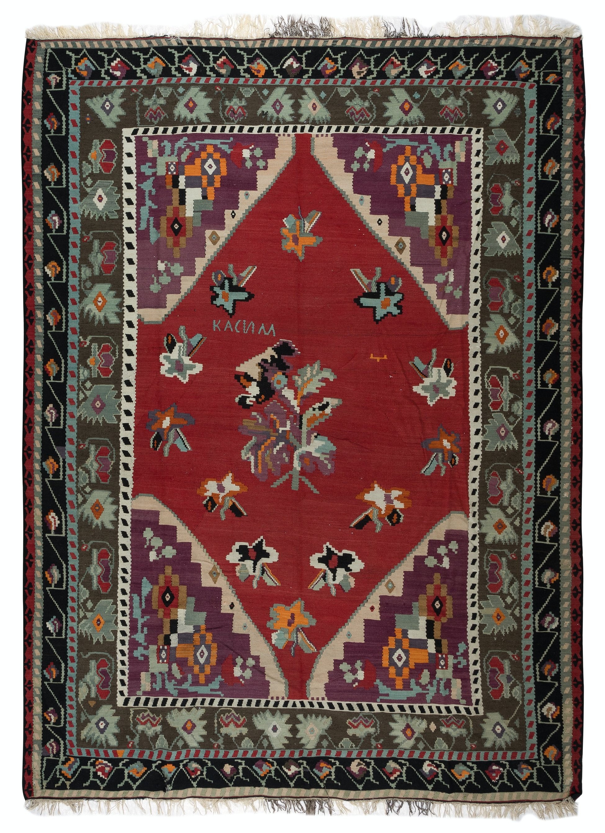 8.3 x 10.8フィートのヴィンテージボスニアキリム、平織りラグ、100