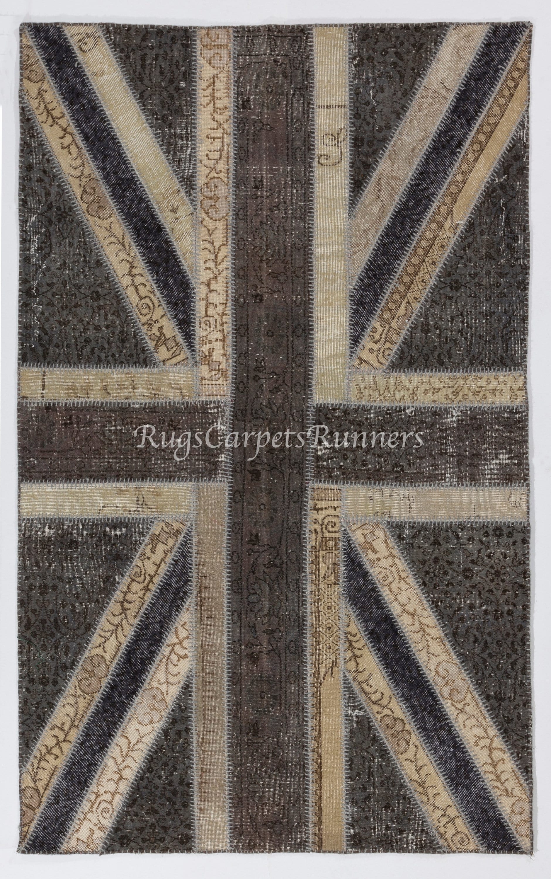 Modern Handmade Patchwork Rug With Union Jack British Flag Design, Wool ...