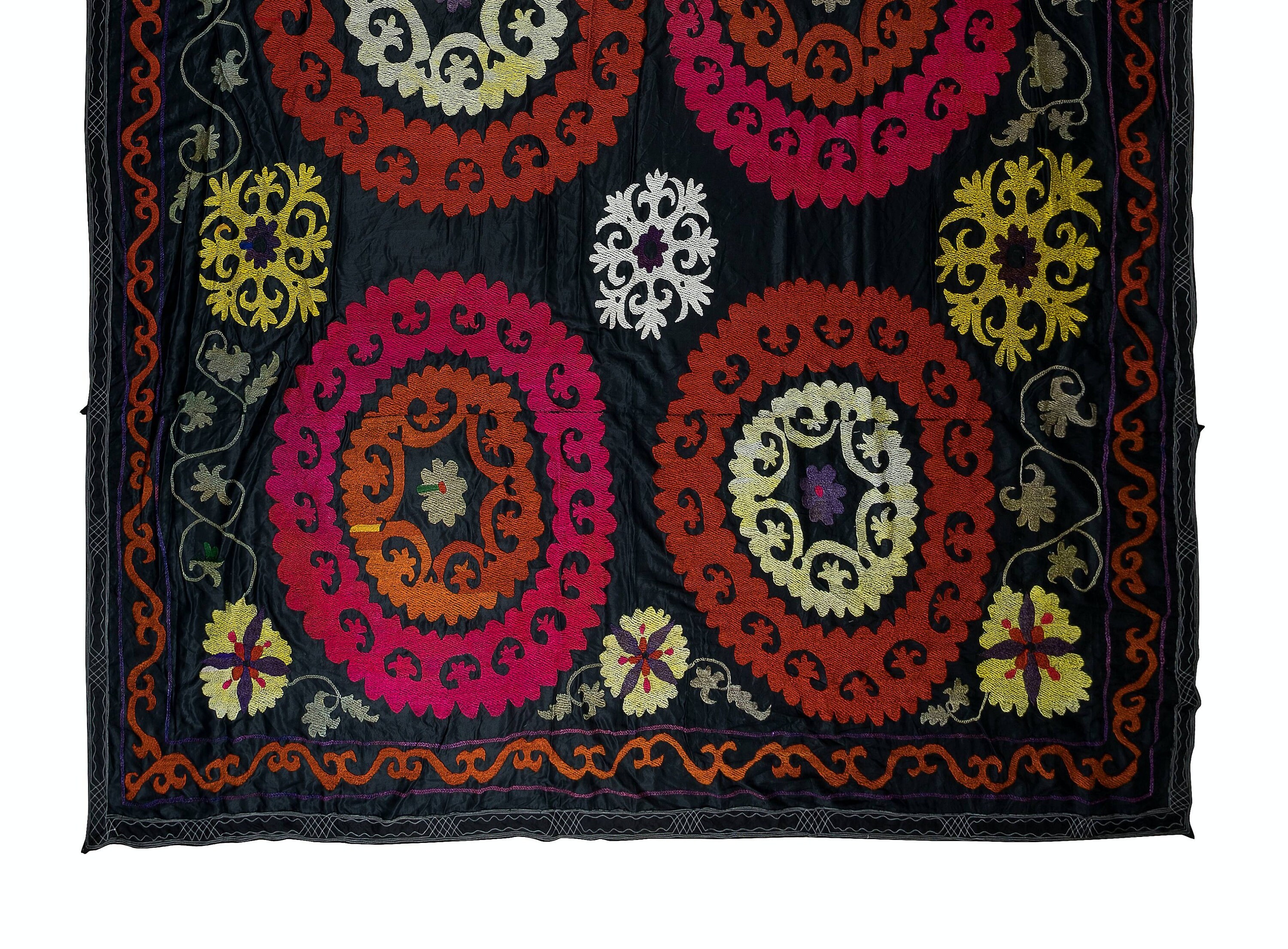 8.3 x 10.7フィート スザニ シルク刺繍ベッドカバー、ヴィンテージ