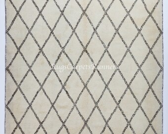 Handmade Beni Ourain Moroccan Rug Made of Natural Ivory and Brown Wool for Modern Interiors. Custom Colors & Sizes Available. NTD2