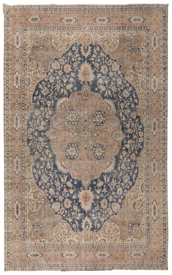 119×213 "Monsoon” ViNTAGE TURKiSH RUG 9.2x13 Ft Fine Vintage Traditional Turkish Wool Rug in Soft Colors