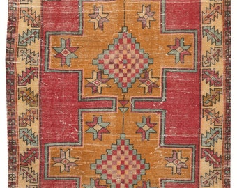 3.8x8 Ft Vintage Hand-knotted Oriental Runner Rug #Wool Rug in Vibrant and Warm Colors. NC1539