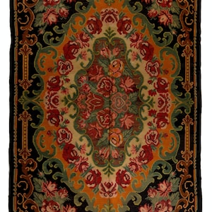 6.4x9.6 Ft One-of-a-Kind Vintage Floral Bessarabian Kilim Rug, Hand-Woven Wool Carpet from Moldova. NKK492