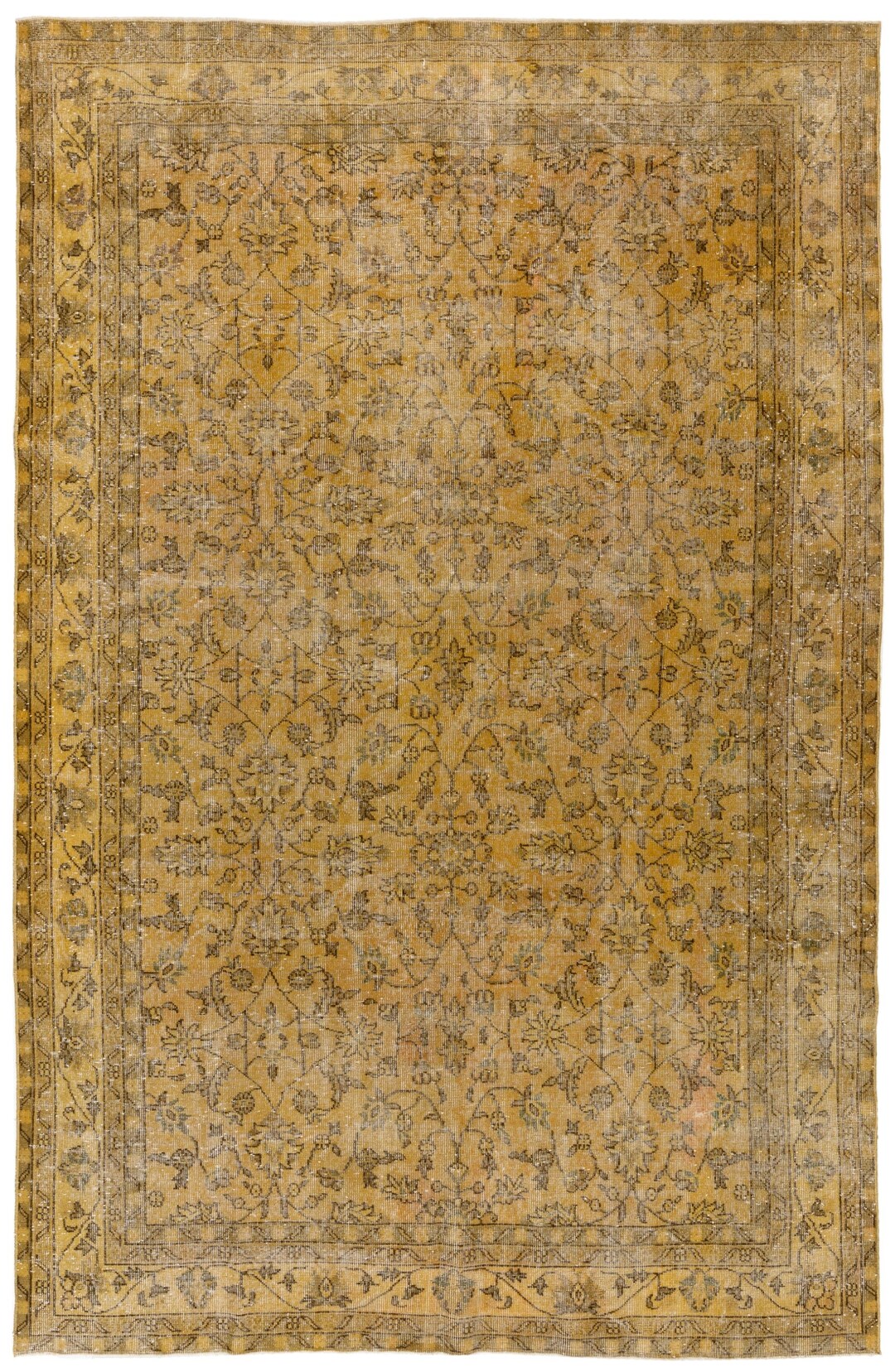 7.5x10.5 Ft Vintage Handmade Turkish Area Rug Over-dyed in Dark Yellow ...