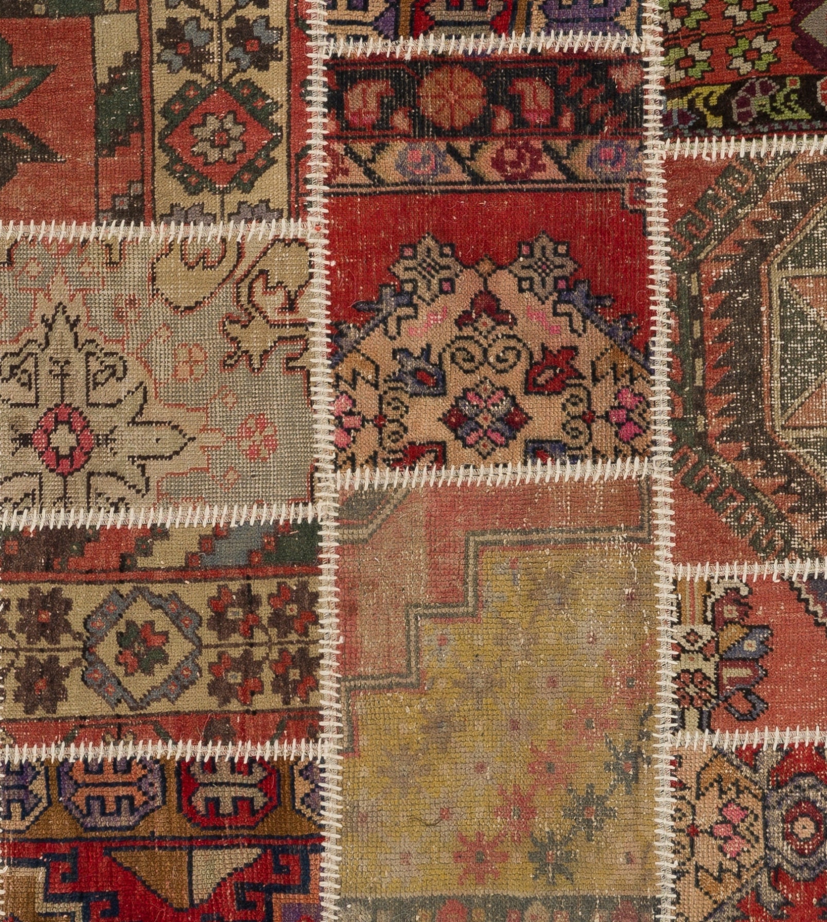 Modern Handmade Patchwork Rug, Wool and Cotton Turkish