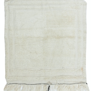 3.7x3.8 Ft Late-20th Century Anatolian &quot;Tulu&quot; Rug, 100% Natural Wool, Minimalist Plain Beige Small Carpet. NTEK1324