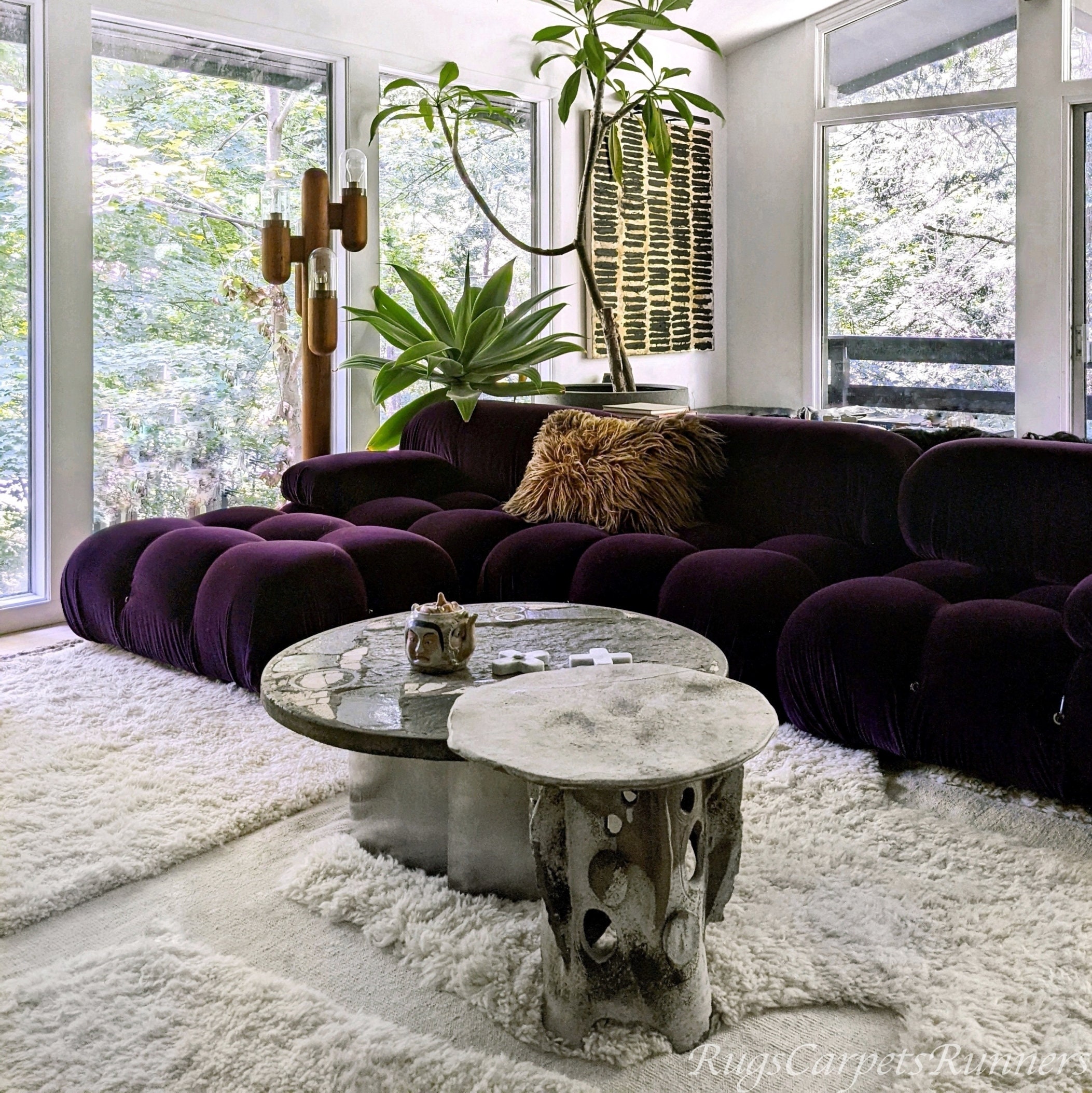 New Hand Made Turkish Tulu Rug. Hight Quality Shaggy Carpet Made of Cream Wool. NCUSTOM01