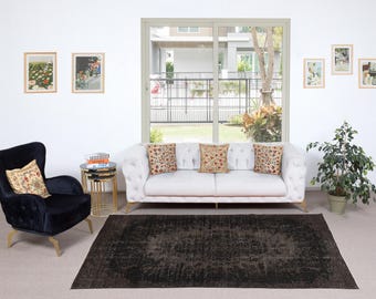 5.5x9 Ft Handmade Turkish Wool Area Rug | Vintage Overdyed Brown Rug for Modern Home | NTEK2471
