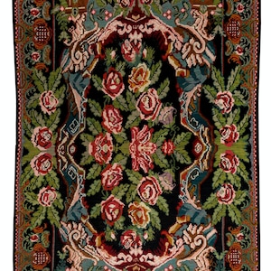 7.7x12.6 Ft One-of-a-Kind Vintage Floral Bessarabian Kilim Rug, Hand-Woven Wool Carpet from Moldova. NKK504