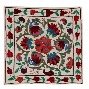 18&quot;x19&quot; Silk Hand Embroidered Cushion Cover, Uzbek Suzani Pillow Case with Floral Design. NMR34