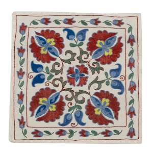 18&quot;x19&quot; Silk Hand Embroidered Cushion Cover, Central Asian Suzani Pillow Case. NMR44