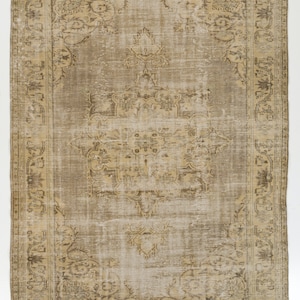 7.2x9.7 Ft Hand-Knotted Turkish Rug in Sand and Taupe. Wool Living Room Rugs. NC121
