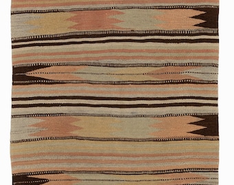 2.8x4.6 Ft  Hand-woven Vintage Striped Anatolian Kilim (Flat-weave), 100% Wool. NC1253