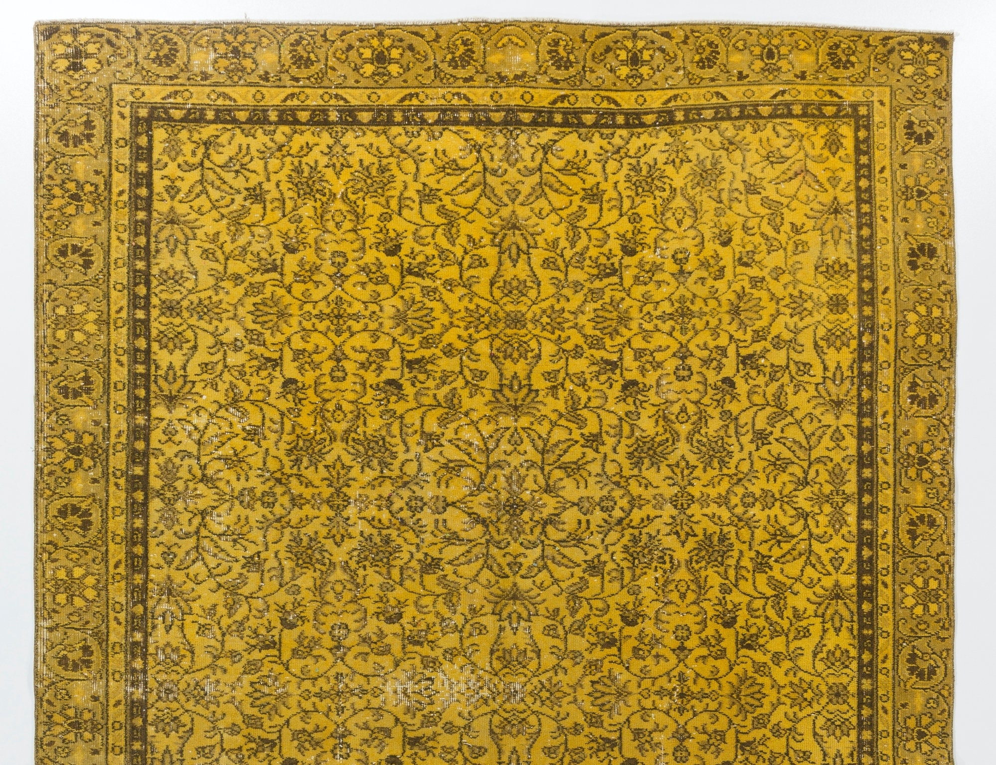 6.4x10.3 Ft Yellow Color Over-dyed Vintage Handmade Turkish Rug With ...