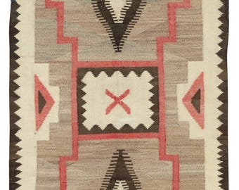3.2x5 Ft Antique Navajo Storm Pattern Rug, Handwoven Wool, Natural Colors, Circa 1930–1950 | NTEK2579