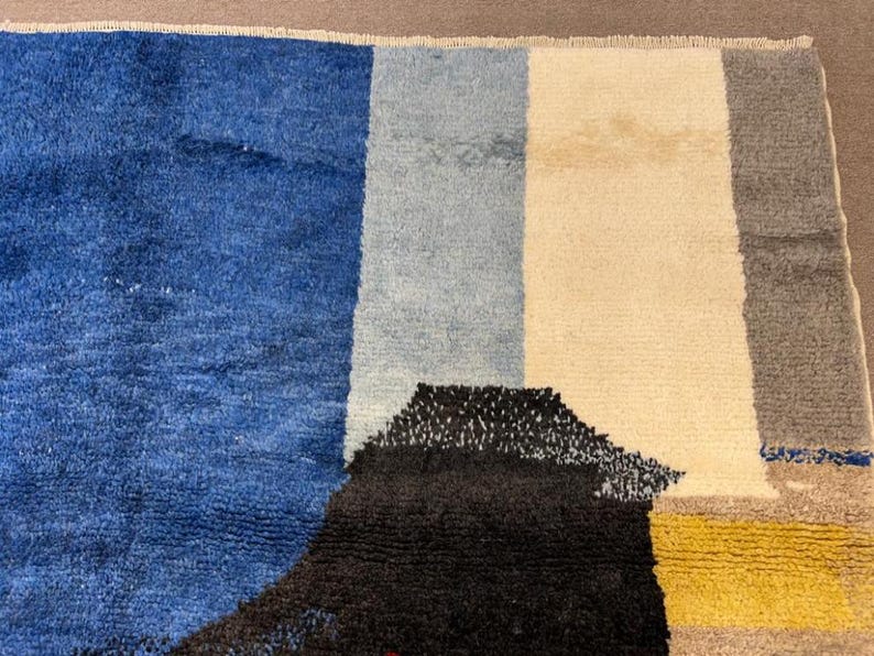 Contemporary Abstract Hand-Knotted Rug in Red, Blue, and Black Wool, Custom Made. NT128 image 13