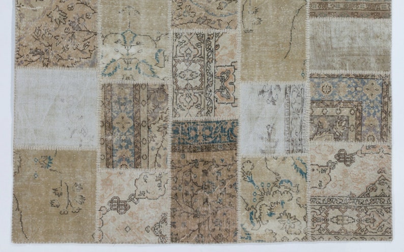 Contemporary Handmade Patchwork Rug, Wool and Cotton Turkish Carpet ...