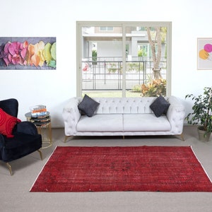 5x8.3 Ft Red Handmade Room Size Rug, Wool and Cotton Carpet from Turkey. NTEK1363