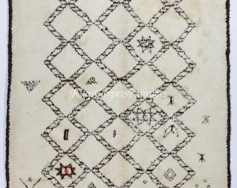 Beni Ourain Moroccan Style Hand-Knotted Rug for Contemporary Interiors. 100% Natural Wool. Berber Tulu Carpet. NTD21