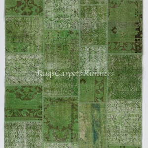 Hand-Made Patchwork Rug for Modern Interiors, Green Turkish Carpet. Custom Colors & Sizes Available. ND73