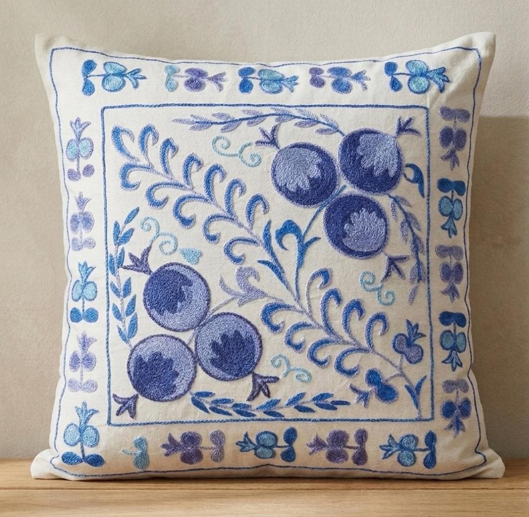 17インチ×18インチ スザニ織物刺繍シルククッションカバー
