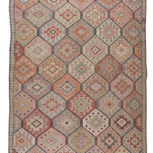5.8x9.5 Ft Vintage Handmade Jajim Kilim Made of Wool, Authentic Geometric Turkish Jijim Rug. NTEK0683