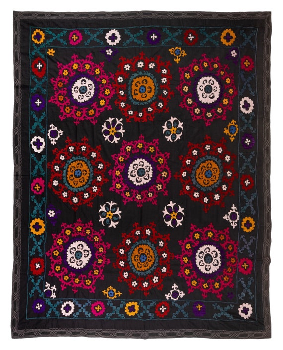Vintage Suzani Embroidery Throw From Uzbekistan Vintage Suzani Embroidery Throw From Uzbekistan