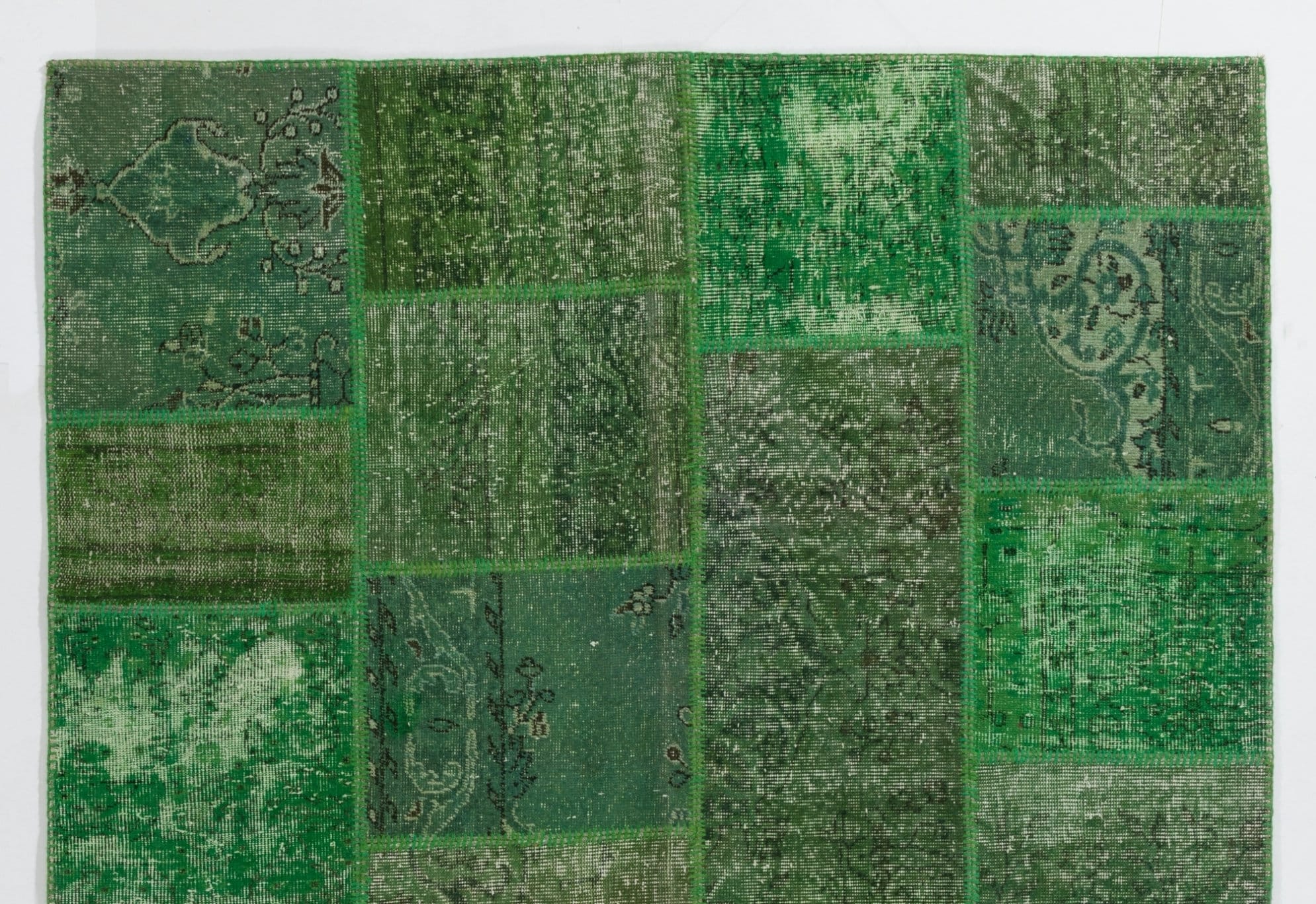 Handmade Patchwork Rug in Green Colors Wool and Cotton - Etsy