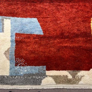 Contemporary Abstract Hand-Knotted Rug in Red, Blue, and Black Wool, Custom Made. NT128 image 10