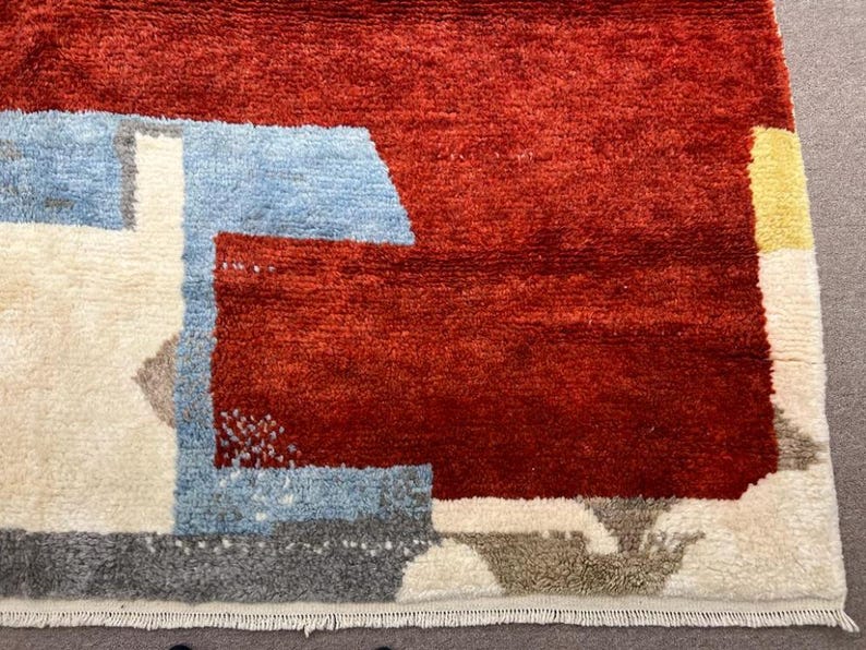 Contemporary Abstract Hand-Knotted Rug in Red, Blue, and Black Wool, Custom Made. NT128 image 10