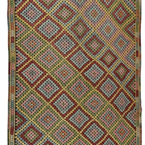 7x10 Ft Colorful Nomadic Deco Jajim Kilim Boho Area Rug, Authentic Handmade Vintage Turkish Carpet. NTEK0859