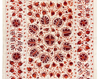 6.4x8.3 Ft Decorative Silk and Cotton Suzani Textile, New Uzbek Hand Embroidery Wall Hanging or Bed Cover. NRS34